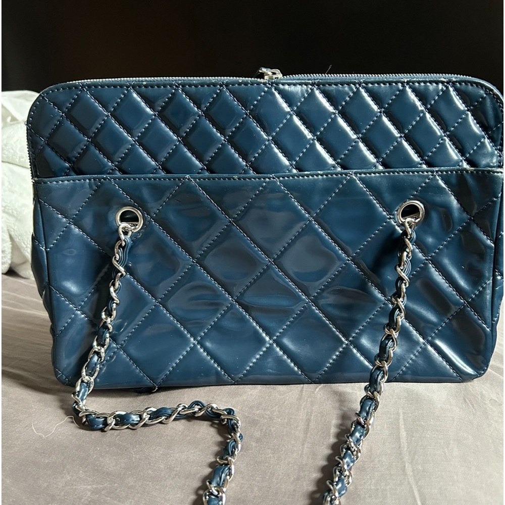 Authentic CHANEL patent quilted shoulder bag